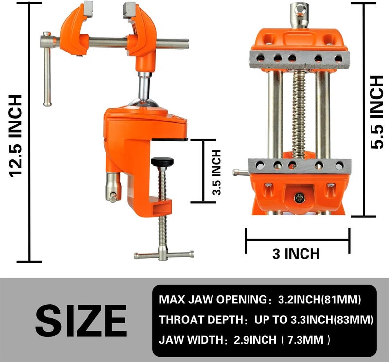 MAXMAN Clamp Bench Vise with Post Universal, Woodworking Vise, 360° Heavy Duty Cast Steel, Table Clamp Vise with Swivel Base for Workbench DIY Projects, Handcraft Creations - Image 2